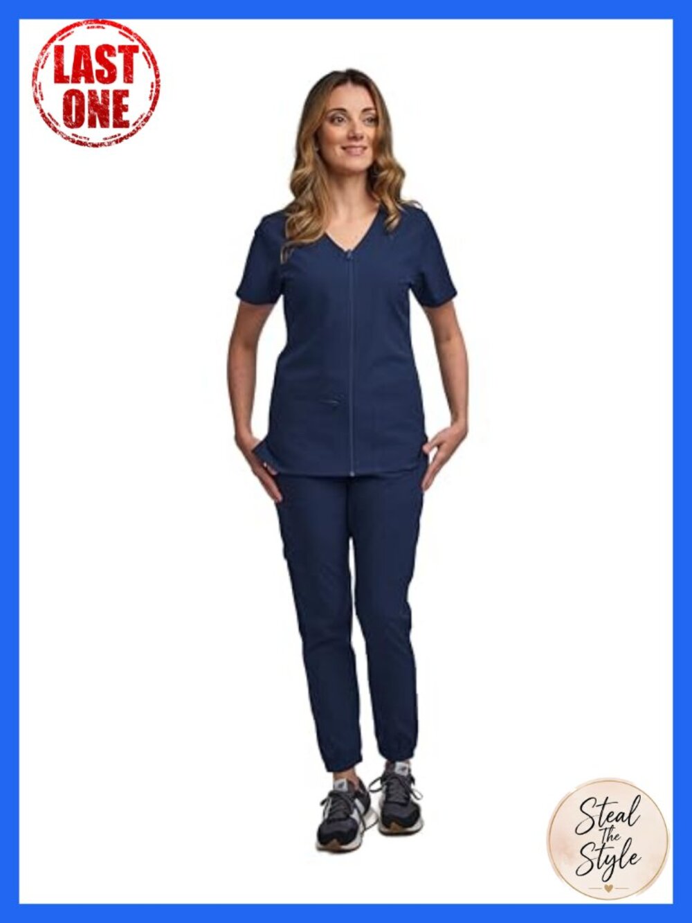 Women Scrubs Set Jogger Pant Zipper Top 6 Pocket Medical Uniform
